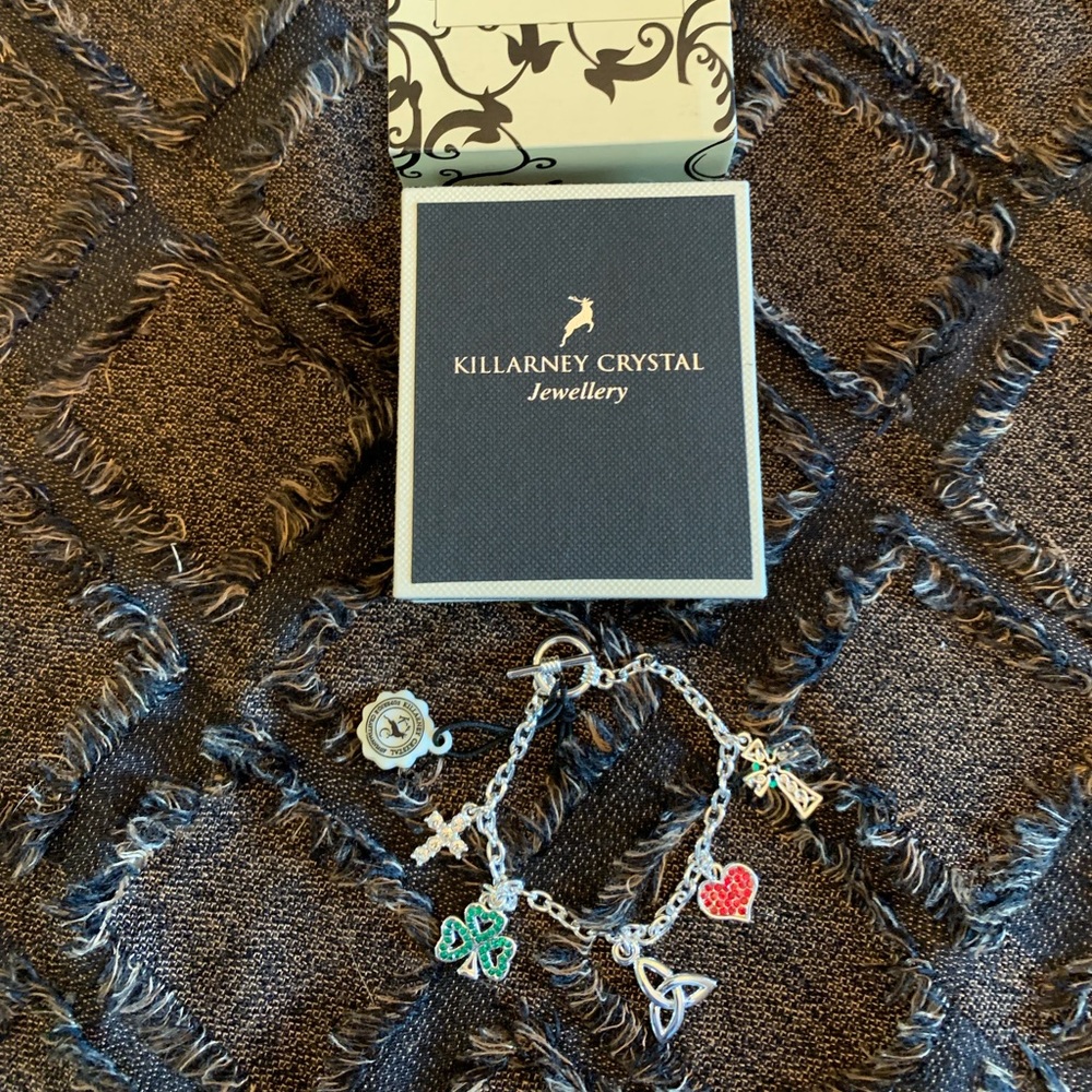 NWT Killarney Irish Crystal & Silver Charm Bracelet with Toggle Closure